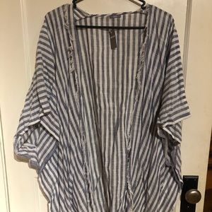 Shaw/kimono/coverup striped blue and white.